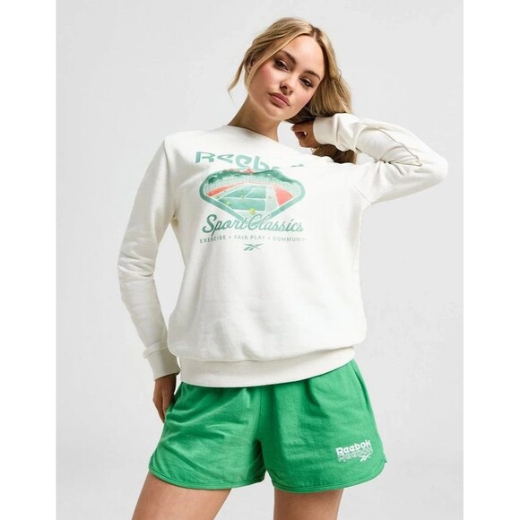 Reebok Women's Court Sport Pullover Crewneck Sweatshirt Off White Size Small - Picture 1 of 7